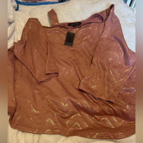 NWT New Look Pink and Gold One Shoulder Blouse - Picture 4 of 15